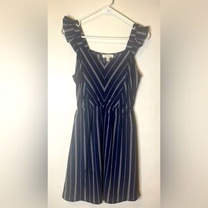 Monteau Navy Blue and White Striped Midi Dress Size Medium